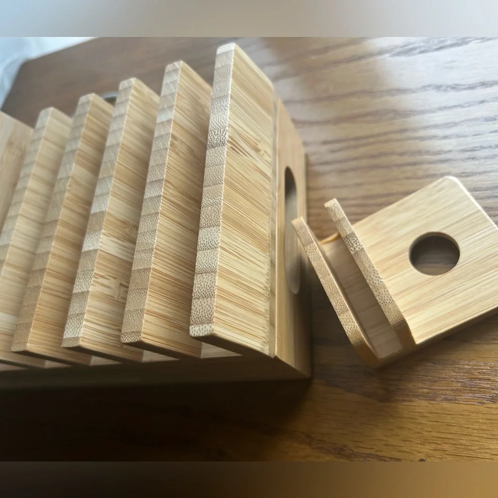 iPhone Apple Watch iPad device charging station with cords - Wood